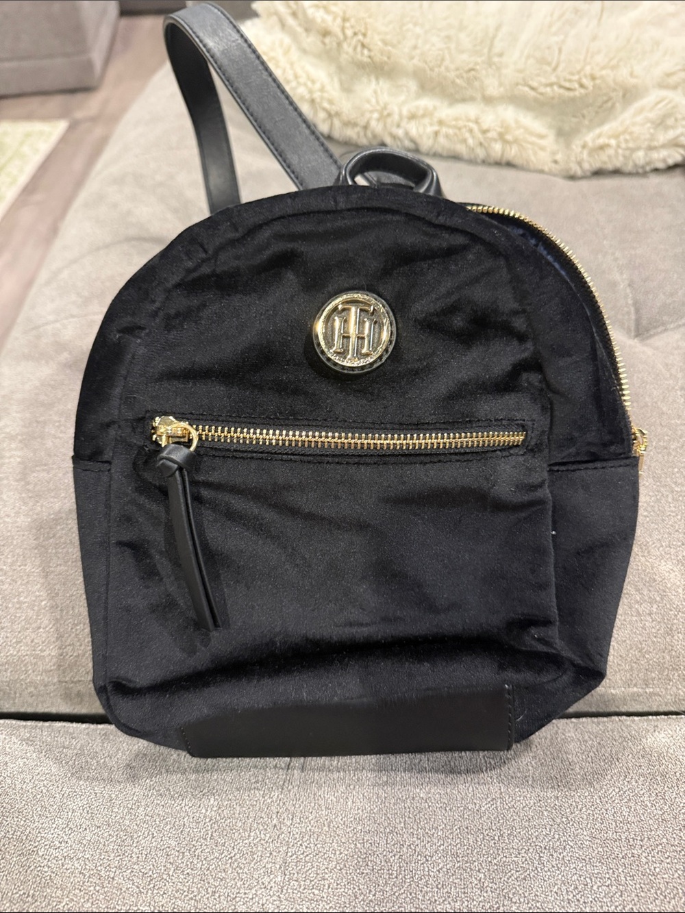 Tommy Hilfiger Black Mini Backpack with Gold Accents